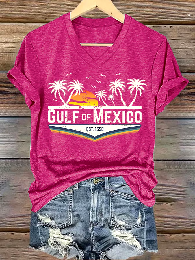 🌊Buy 3 get 12% off丨Women's Gulf Of Mexico Printed V Neck T-Shirt 🌊Buy 3 get 12% off丨Women's Gulf Of Mexico Printed V Neck T-Shirt