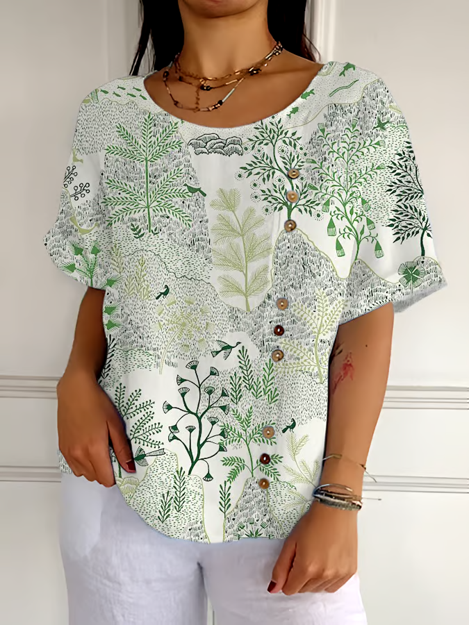 🌳Buy 3 get 12% off丨Women's Casual Forest Animal Plant Flower Cotton And Linen Shirt丨🌿100% natural cotton