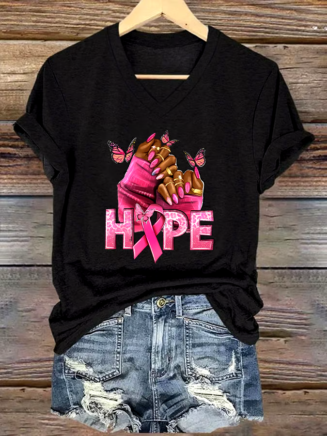 🎀Buy 3 get 12% off丨Women's Casual Breast Cancer Cure Graphic Print V-Neck Short Sleeve T-Shirt 🎀Buy 3 get 12% off丨Women's Casual Breast Cancer Cure Graphic Print V-Neck Short Sleeve T-Shirt