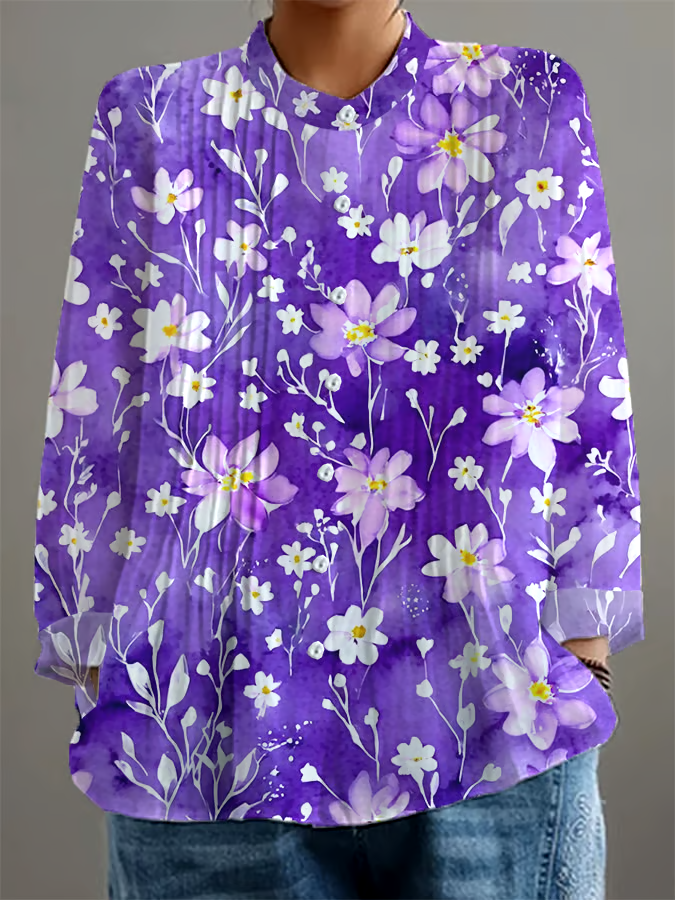 💜Buy 3 get 12% off丨Women's Purple Floral Print Casual Comfort Cotton Shirt