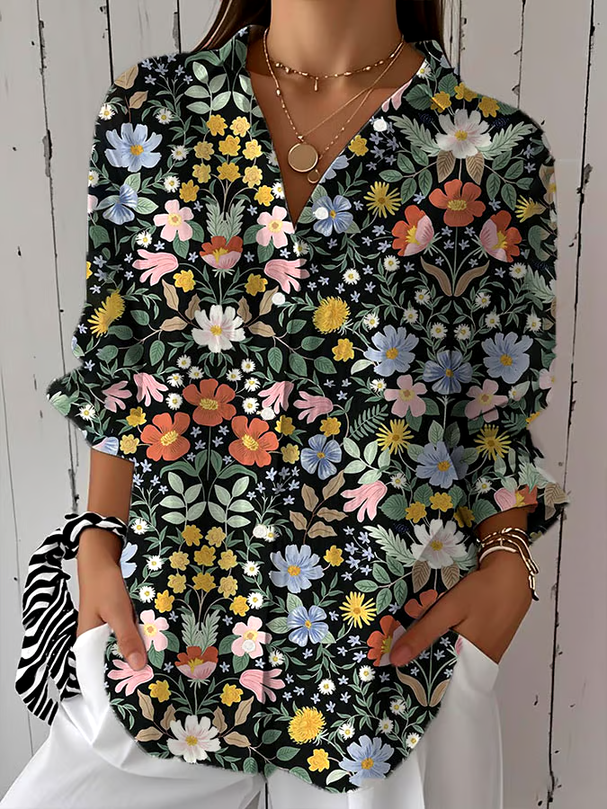 🌳Buy 3 get 12% off丨Women's Spring and Summer Retro Floral Print Casual Shirt丨🌿100% natural cotton