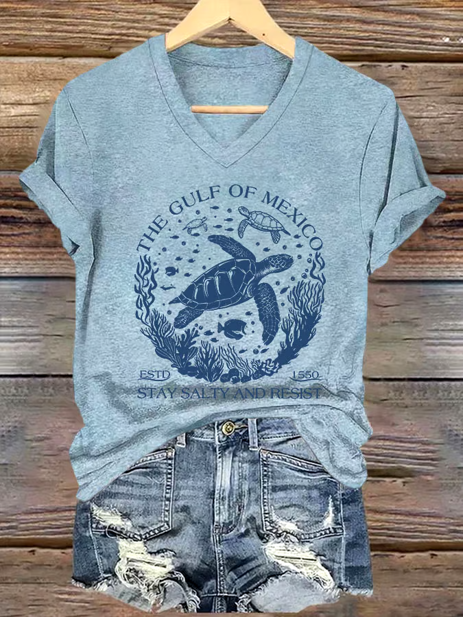 🌊Buy 3 get 12% off丨Women's The Gulf Of Mexico Printed V Neck T-shirt