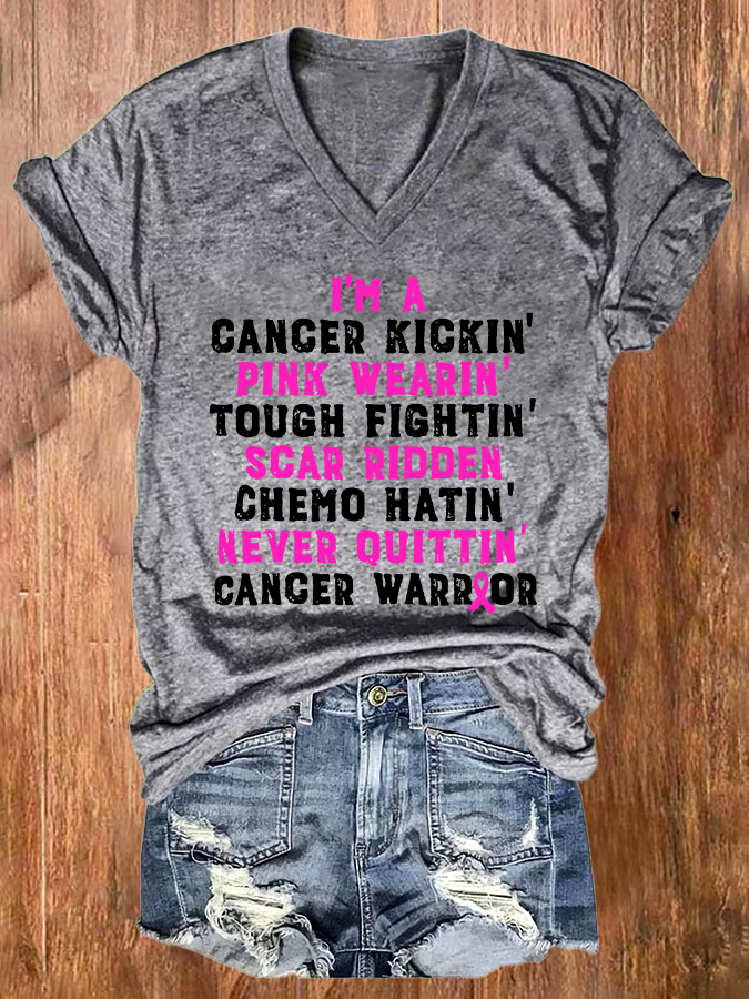 🎀Buy 3 get 12% off丨V-neck I'm A Cancer Kickin' Pink Wearin' Tough Fightin' Scar Ridden Chemo Hatin' Never Ouittin' Cancer Warrior T-Shirt 🎀Buy 3 get 12% off丨V-neck I'm A Cancer Kickin' Pink Wearin' Tough Fightin' Scar Ridden Chemo Hatin' Never Ouittin' Cancer Warrior T-Shirt