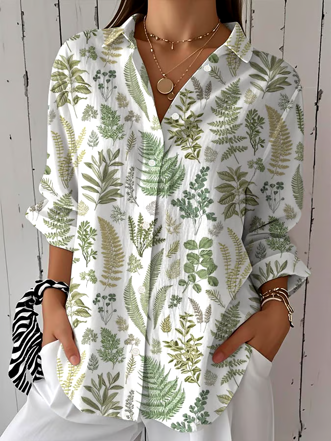 🌳Buy 3 get 12% off丨Women's Spring and Summer Retro Plant Leaf Printed Casual Shirt丨🌿100% natural cotton