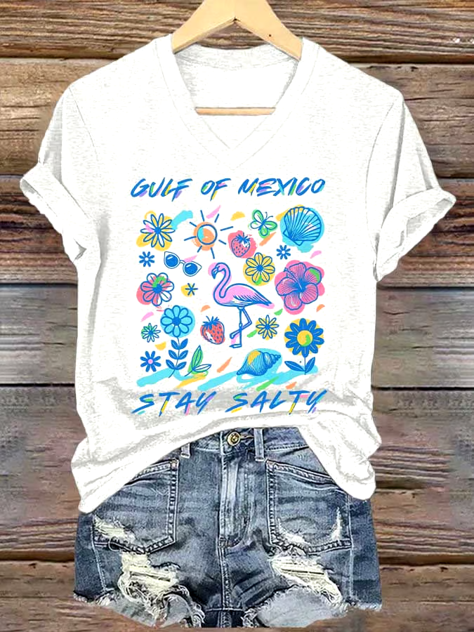 🌊Buy 3 get 12% off丨Women's Gulf Of Mexico Printed V Neck T-shirt 🌊Buy 3 get 12% off丨Women's Gulf Of Mexico Printed V Neck T-shirt