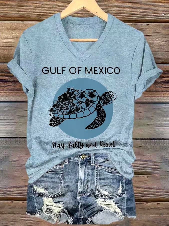 🌊Buy 3 get 12% off丨Women's Gulf Of Mexico Printed V Neck T-shirt