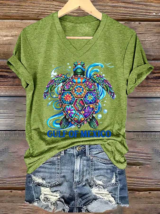 🌊Buy 3 get 12% off丨Women's Gulf Of Mexico Printed V Neck T-shirt 🌊Buy 3 get 12% off丨Women's Gulf Of Mexico Printed V Neck T-shirt