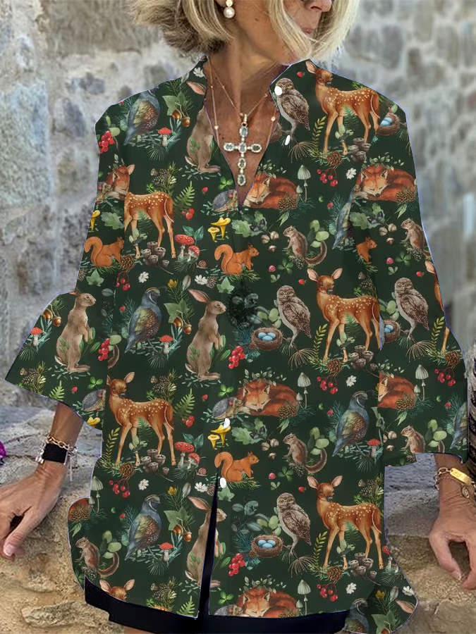 🌳Buy 3 get 12% off丨Women's Retro Forest Design Loose Casual Shirt丨🌿100% natural cotton
