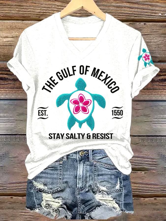 🌊Buy 3 get 12% off丨Women's Gulf Of Mexico Printed V Neck T-shirt 🌊Buy 3 get 12% off丨Women's Gulf Of Mexico Printed V Neck T-shirt