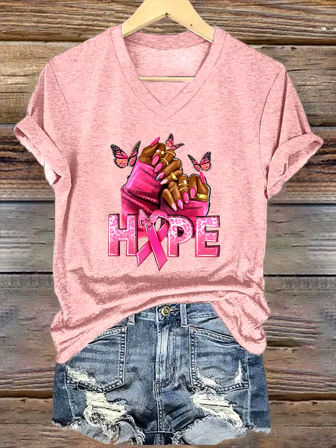 🎀Buy 3 get 12% off丨Women's Casual Breast Cancer Cure Graphic Print V-Neck Short Sleeve T-Shirt