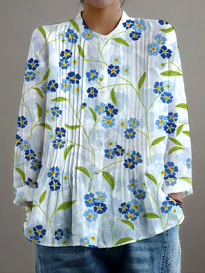 💜Buy 3 get 12% off丨Women's Loose Casual Forget-Me-Not Floral Shirt