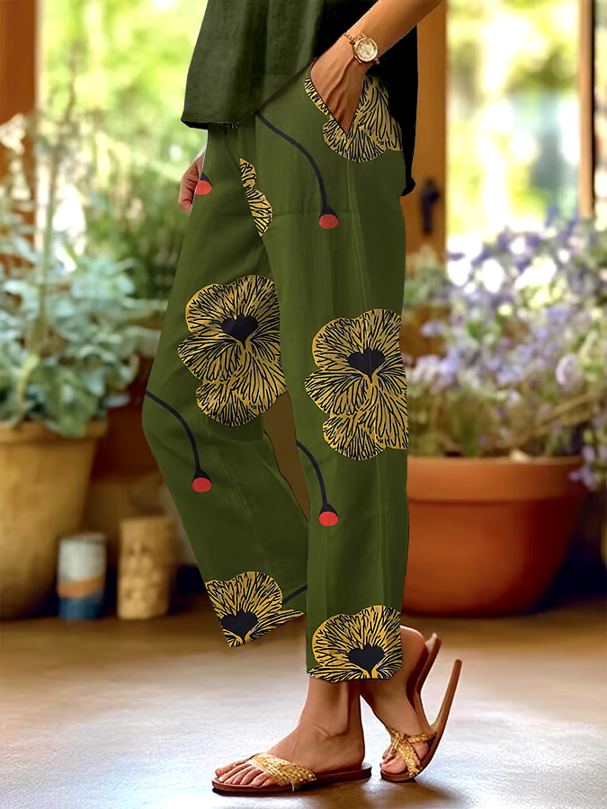 🌳Buy 3 get 12% off丨Women's Forest Floral Print Casual Pants (With Pockets)
