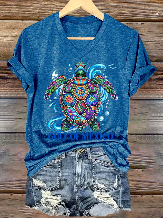 🌊Buy 3 get 12% off丨Women's Gulf Of Mexico Printed V Neck T-shirt 🌊Buy 3 get 12% off丨Women's Gulf Of Mexico Printed V Neck T-shirt