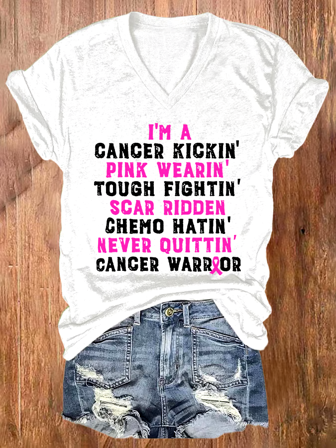 🎀Buy 3 get 12% off丨V-neck I'm A Cancer Kickin' Pink Wearin' Tough Fightin' Scar Ridden Chemo Hatin' Never Ouittin' Cancer Warrior T-Shirt 🎀Buy 3 get 12% off丨V-neck I'm A Cancer Kickin' Pink Wearin' Tough Fightin' Scar Ridden Chemo Hatin' Never Ouittin' Cancer Warrior T-Shirt
