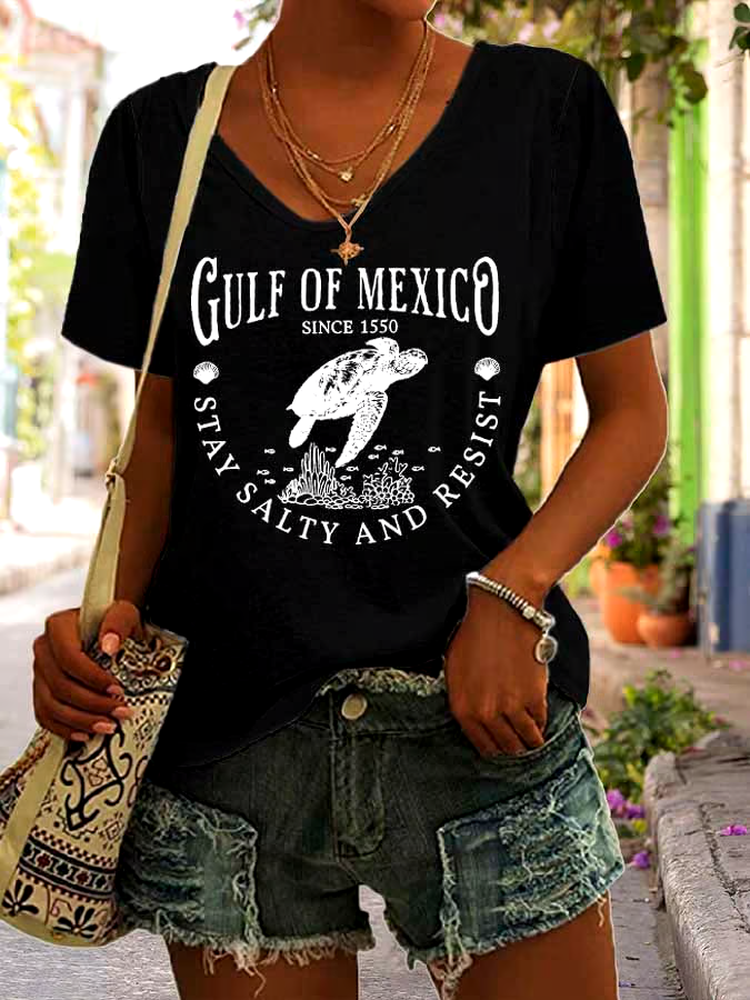 🌊Buy 3 get 12% off丨Women's Gulf Of Mexico Print V Neck Casual T-Shirt 🌊Buy 3 get 12% off丨Women's Gulf Of Mexico Print V Neck Casual T-Shirt