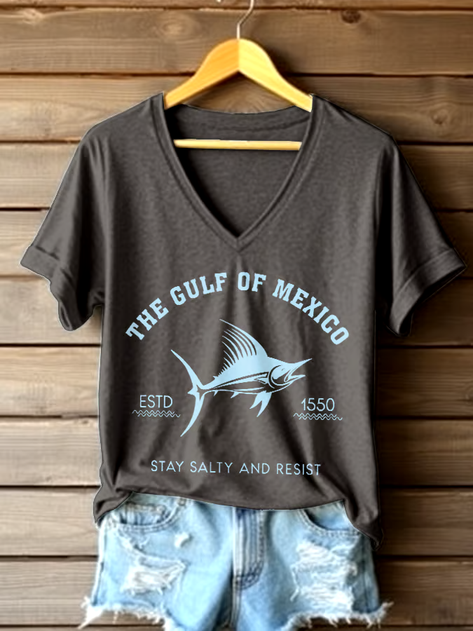 🌊Buy 3 get 12% off丨Women's Gulf Of Mexico Printed V Neck T-shirt 🌊Buy 3 get 12% off丨Women's Gulf Of Mexico Printed V Neck T-shirt