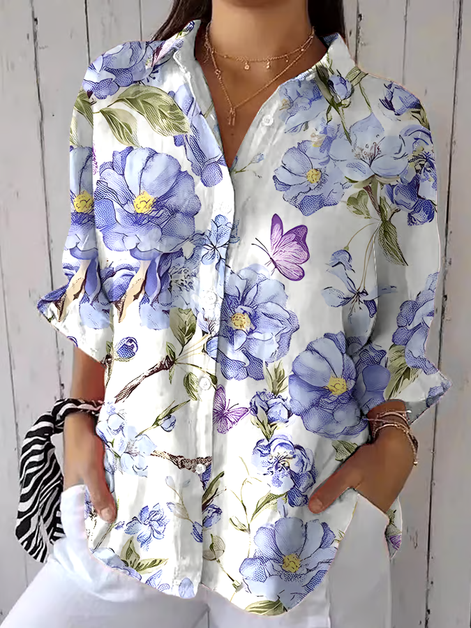 💜Buy 3 get 12% off丨Women's Plants and Flowers Elegant and Beautiful Imitation Cotton and Linen Shirt Tops