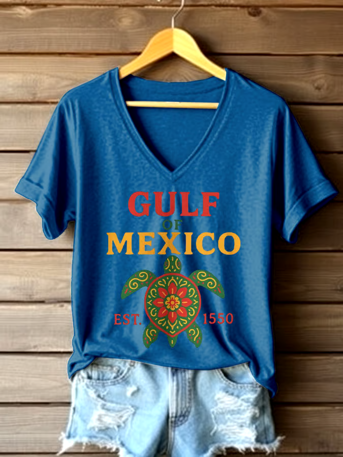 🌊Buy 3 get 12% off丨Women's Sea Turtle The Gulf Of Mexico Printed V Neck T-shirt 🌊Buy 3 get 12% off丨Women's Sea Turtle The Gulf Of Mexico Printed V Neck T-shirt