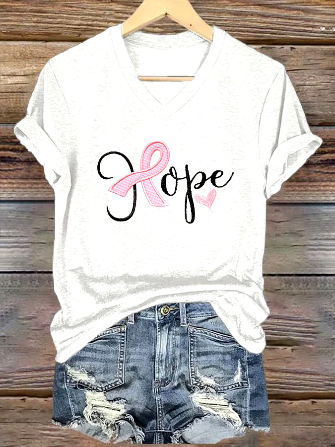 🎀Buy 3 get 12% off丨Women's Casual Breast Cancer Cure Graphic Print V-Neck Short Sleeve T-Shirt 🎀Buy 3 get 12% off丨Women's Casual Breast Cancer Cure Graphic Print V-Neck Short Sleeve T-Shirt
