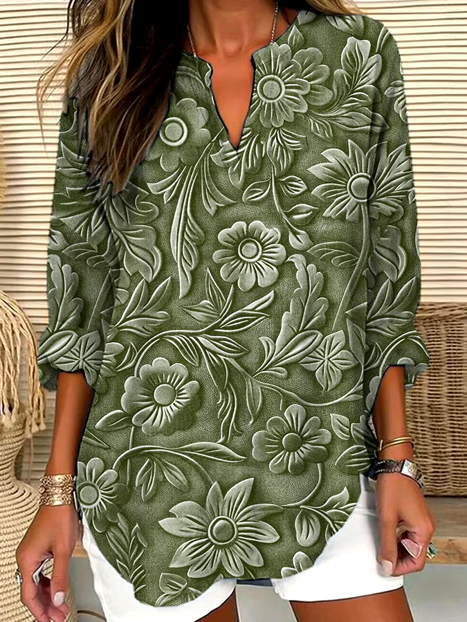 🌳Buy 3 get 12% off丨Women's Forest Plant Floral Print Casual Long Sleeve V Neck Shirt