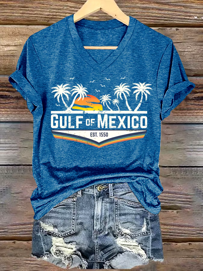 🌊Buy 3 get 12% off丨Women's Gulf Of Mexico Printed V Neck T-Shirt