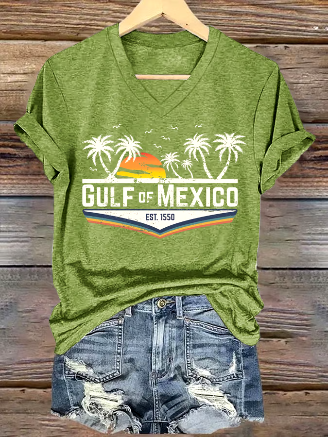 🌊Buy 3 get 12% off丨Women's Gulf Of Mexico Printed V Neck T-Shirt 🌊Buy 3 get 12% off丨Women's Gulf Of Mexico Printed V Neck T-Shirt