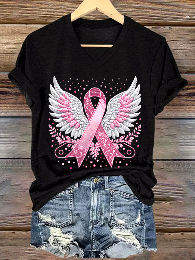 🎀Buy 3 get 12% off丨Women's Casual Breast Cancer Cure Graphic Print V-Neck Short Sleeve T-Shirt 🎀Buy 3 get 12% off丨Women's Casual Breast Cancer Cure Graphic Print V-Neck Short Sleeve T-Shirt