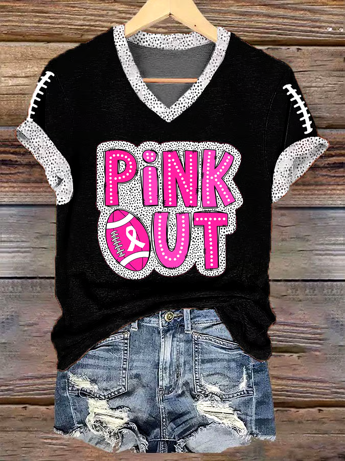 🎀Buy 3 get 12% off丨Women's Pink Out Football Breast Cancer Print T-Shirt 🎀Buy 3 get 12% off丨Women's Pink Out Football Breast Cancer Print T-Shirt
