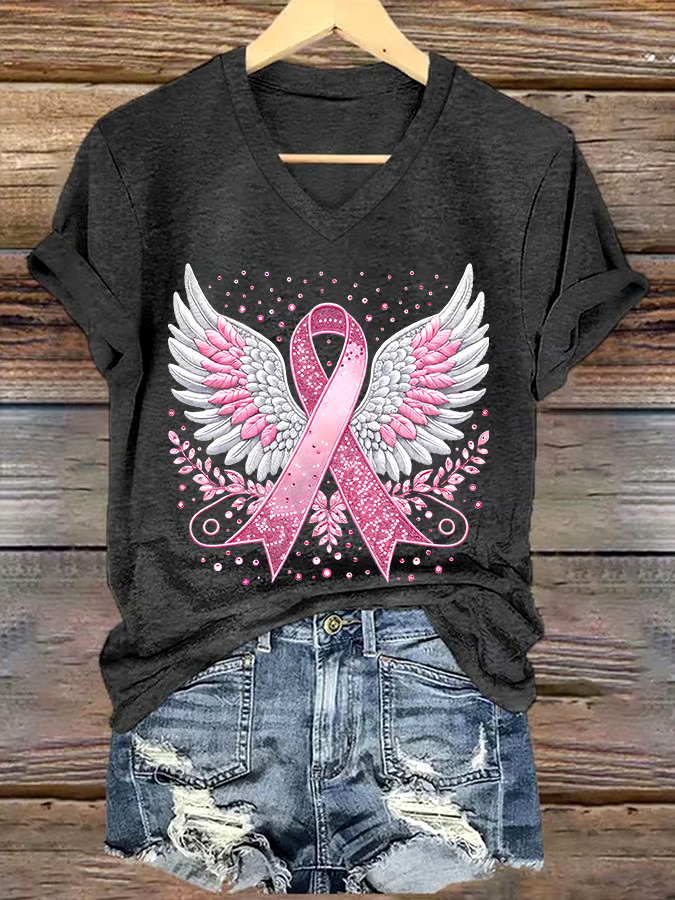 🎀Buy 3 get 12% off丨Women's Casual Breast Cancer Cure Graphic Print V-Neck Short Sleeve T-Shirt 🎀Buy 3 get 12% off丨Women's Casual Breast Cancer Cure Graphic Print V-Neck Short Sleeve T-Shirt