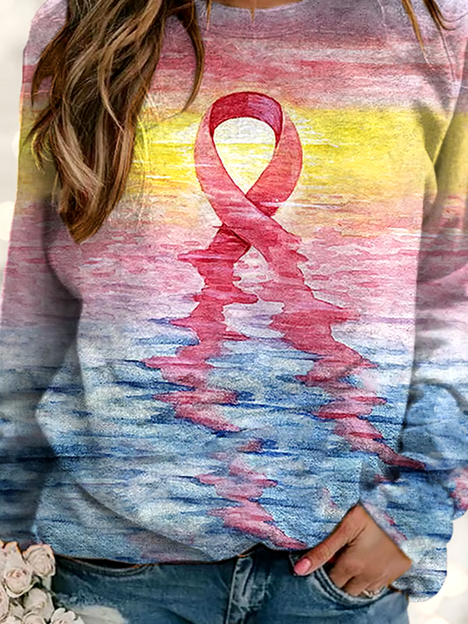 🎀Buy 3 get 12% off丨Women's Pink Ribbon Breast Cancer Art Print Long Sleeve Sweatshirt 🎀Buy 3 get 12% off丨Women's Pink Ribbon Breast Cancer Art Print Long Sleeve Sweatshirt