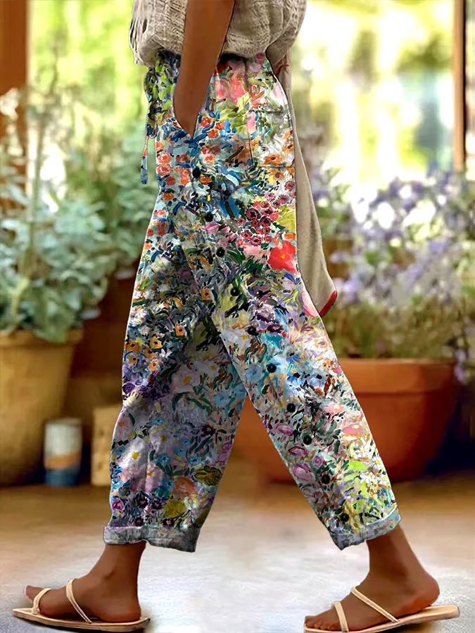 🌸Buy 3 get 12% off丨Women's Casual Vintage Floral Cotton and Linen Pants (With Pockets)