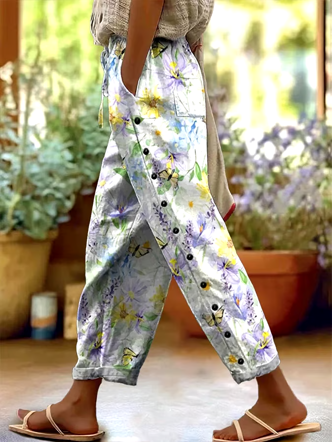🌸Buy 3 get 12% off丨Women's Casual Vintage Floral Cotton and Linen Pants (With Pockets)