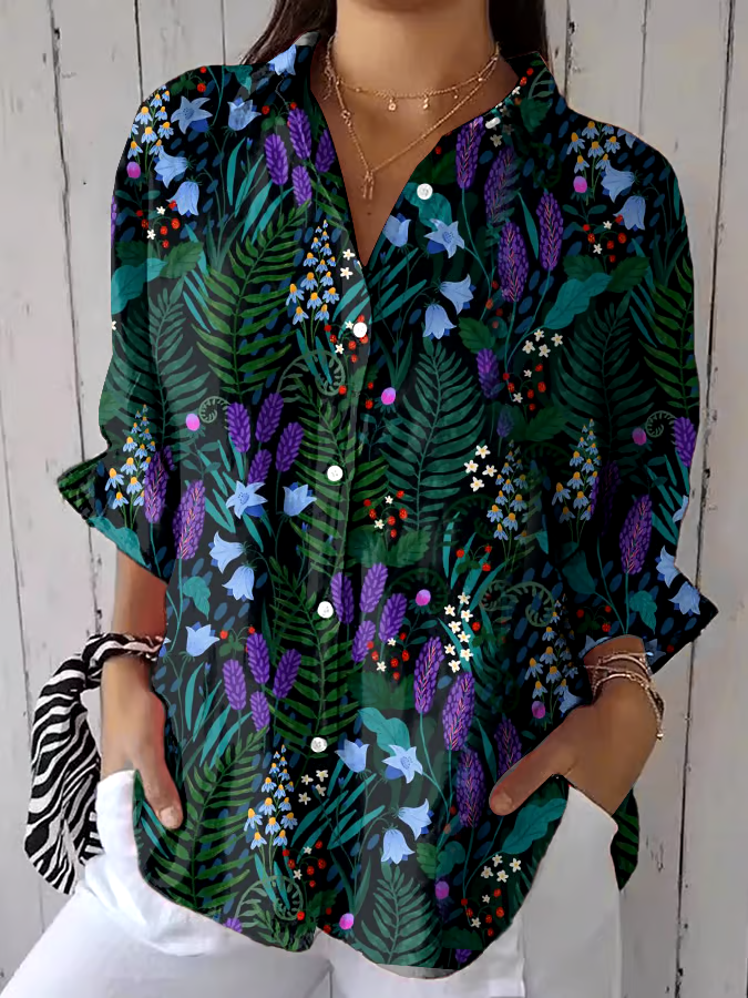 🌳Buy 3 get 12% off丨Women's Retro Forest Wildflowers Print Shirt丨🌿100% natural cotton