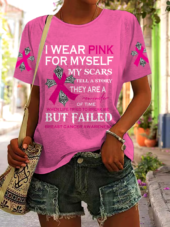🎀Buy 3 get 12% off丨Women's Casual Breast Cancer Healing Printed Round Neck Short Sleeve T-Shirt