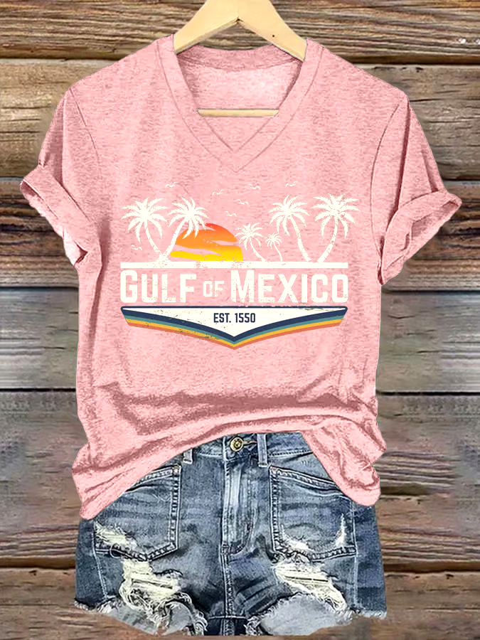 🌊Buy 3 get 12% off丨Women's Gulf Of Mexico Printed V Neck T-Shirt 🌊Buy 3 get 12% off丨Women's Gulf Of Mexico Printed V Neck T-Shirt