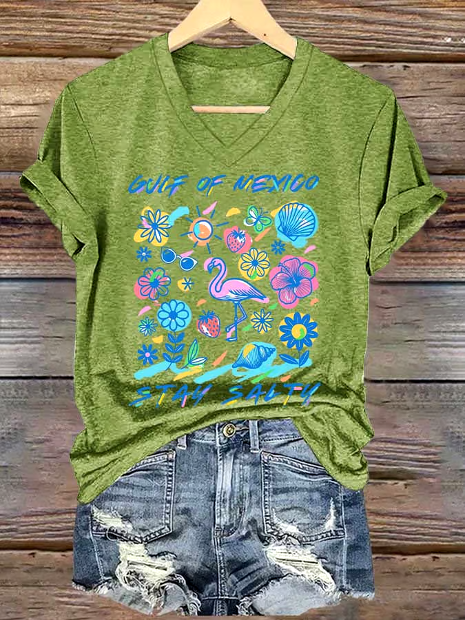 🌊Buy 3 get 12% off丨Women's Gulf Of Mexico Printed V Neck T-shirt 🌊Buy 3 get 12% off丨Women's Gulf Of Mexico Printed V Neck T-shirt