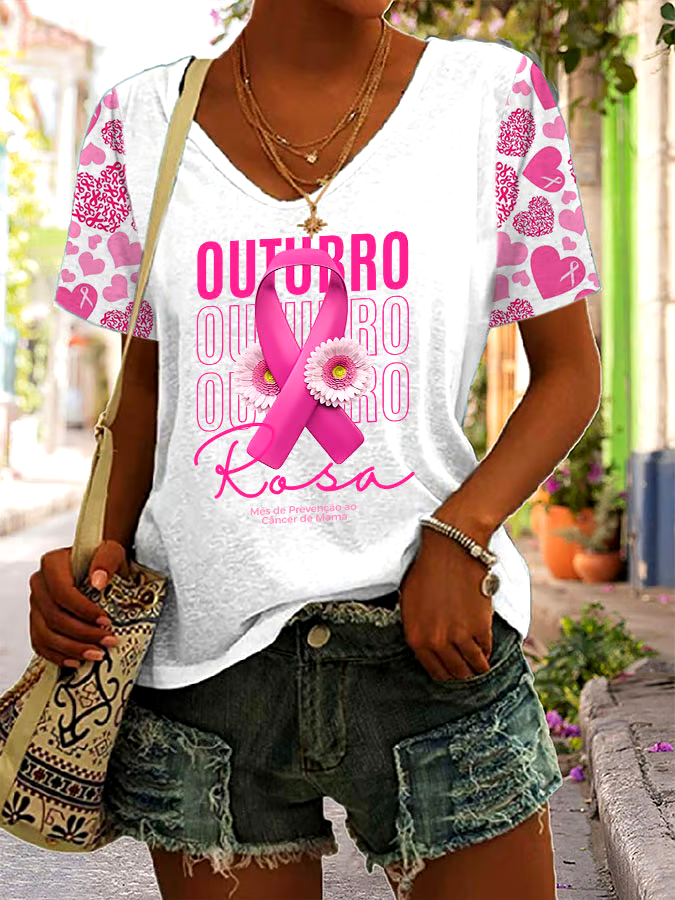 🎀Buy 3 get 12% off丨Women'S Casual Pink October Breast Cancer Awareness Short-Sleeved T-Shirt