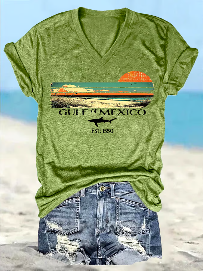 🌊Buy 3 get 12% off丨Women's Retro Gulf Of Mexico Print T-Shirt 🌊Buy 3 get 12% off丨Women's Retro Gulf Of Mexico Print T-Shirt