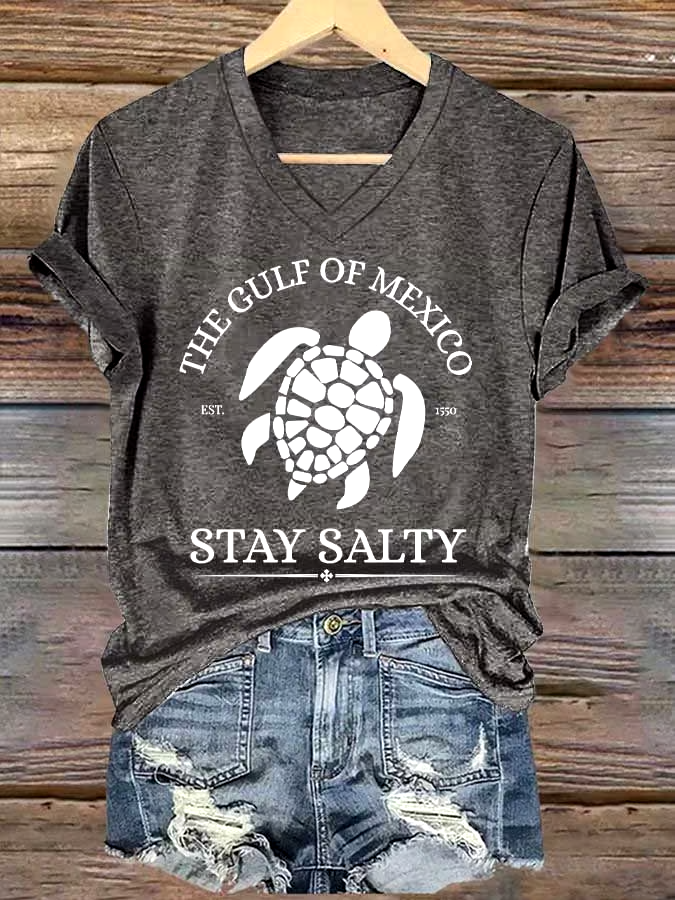 🌊Buy 3 get 12% off丨Women's Gulf Of Mexico Printed V Neck T-shirt 🌊Buy 3 get 12% off丨Women's Gulf Of Mexico Printed V Neck T-shirt