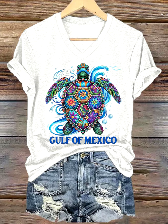 🌊Buy 3 get 12% off丨Women's Gulf Of Mexico Printed V Neck T-shirt 🌊Buy 3 get 12% off丨Women's Gulf Of Mexico Printed V Neck T-shirt