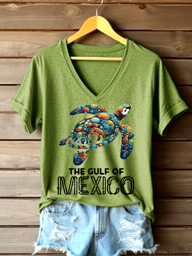 🌊Buy 3 get 12% off丨Women's Sea Turtle The Gulf Of Mexico Printed V Neck T-shirt 🌊Buy 3 get 12% off丨Women's Sea Turtle The Gulf Of Mexico Printed V Neck T-shirt