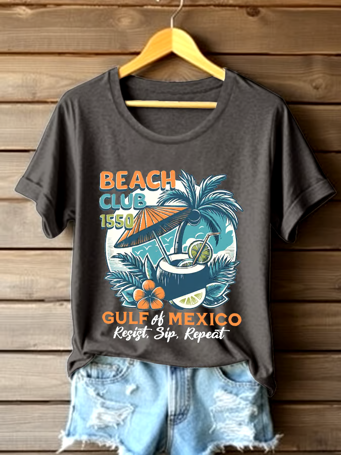 🌊Buy 3 get 12% off丨Women's Gulf Of Mexico Printed Round Neck T-shirt 🌊Buy 3 get 12% off丨Women's Gulf Of Mexico Printed Round Neck T-shirt
