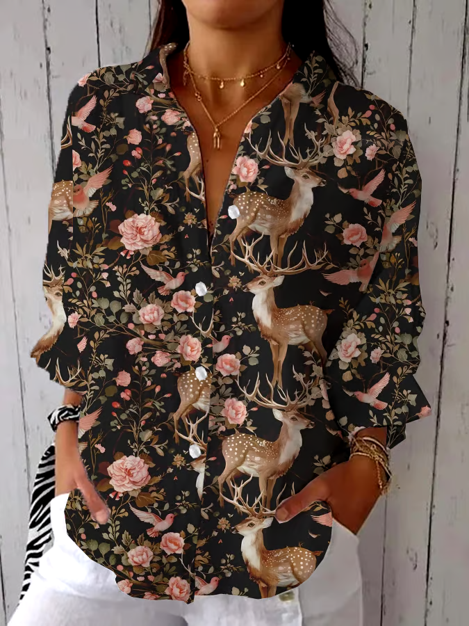 🌳Buy 3 get 12% off丨Women's Retro Forest Design Printed Casual Shirt丨🌿100% natural cotton