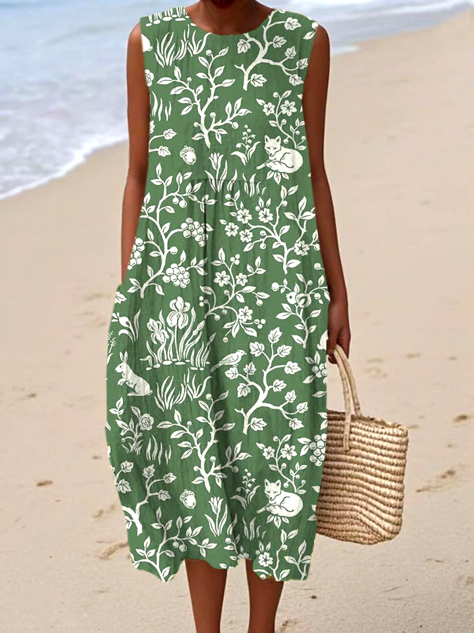 🌳Buy 3 get 12% off丨Women's Spring/Summer Retro Plant Animal Print Dress丨🌿100% natural cotton