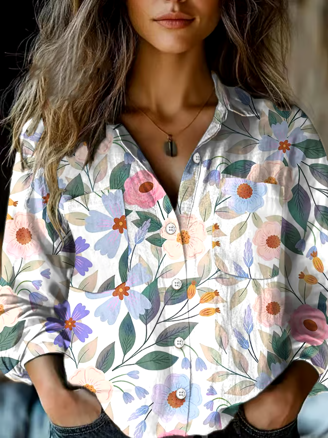 🌸Buy 3 get 12% off丨Women's Vintage Floral Print Double Pocket Casual Shirt