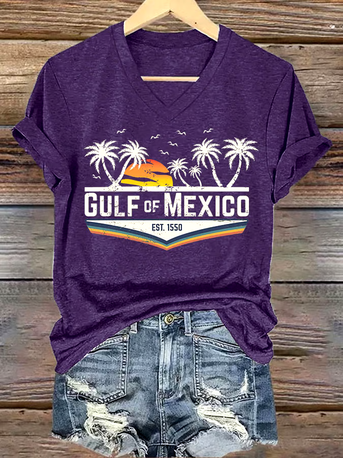 🌊Buy 3 get 12% off丨Women's Gulf Of Mexico Printed V Neck T-Shirt 🌊Buy 3 get 12% off丨Women's Gulf Of Mexico Printed V Neck T-Shirt