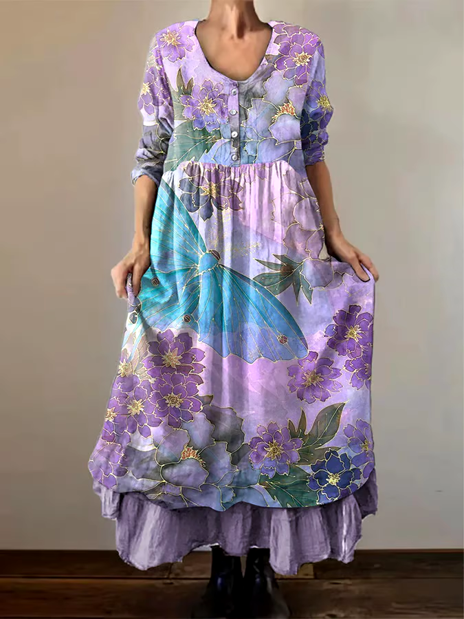 💜Buy 3 get 12% off丨Women's Alzheimer's Awareness Purple Floral Pansy Printed Double-layered Long Skirt