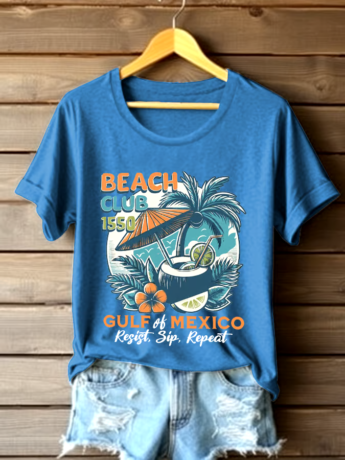 🌊Buy 3 get 12% off丨Women's Gulf Of Mexico Printed Round Neck T-shirt