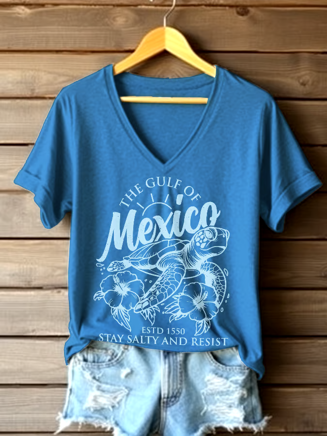 🌊Buy 3 get 12% off丨Women's Gulf Of Mexico Printed V Neck T-shirt 🌊Buy 3 get 12% off丨Women's Gulf Of Mexico Printed V Neck T-shirt