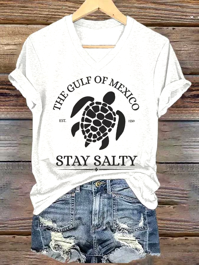 🌊Buy 3 get 12% off丨Women's Gulf Of Mexico Printed V Neck T-shirt 🌊Buy 3 get 12% off丨Women's Gulf Of Mexico Printed V Neck T-shirt